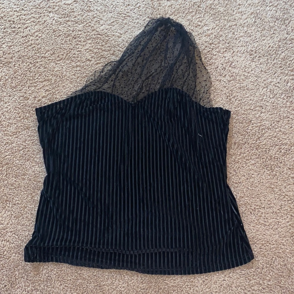 Black Tank Top w/ Mesh One Shoulder Top